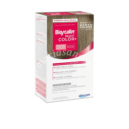 Bioscalin nutri color+ 7,01 biondo freddo crema colorante 40 ml + rivelatore crema 60 ml + shampoo 12 ml + balsamo 12 ml + guanti usa e getta