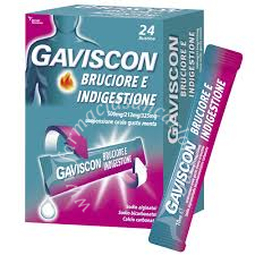 Gaviscon bruciore e indigestione  500 mg + 213 mg + 325 mg sospensione orale gusto menta 24 bustine pet/al/pe da 10 ml 
