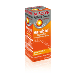 Nurofen febbre e dolore 200mg/5ml sospensione orale 200 mg/5 ml sospensione orale gusto arancia senza zucchero flacone da 100 ml con siringa dosatrice