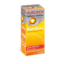 Nurofen febbre e dolore bambini 100mg/5ml sospensione orale bambini 100 mg/5 ml sospensione orale gusto fragola senza zucchero flacone da 150 ml con siringa dosatrice