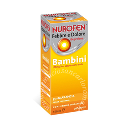 Nurofen febbre e dolore bambini 100mg/5ml sospensione orale bambini 100 mg/5 ml sospensione orale gusto arancia senza zucchero flacone da 150 ml con siringa dosatrice