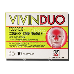Vivinduo febbre e congestione nasale 500 mg/60 mg granulato per soluzione orale 500 mg/60 mg granulato per soluzione orale 10 bustine carta/pe/al/surlyn