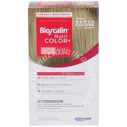 Bioscalin nutri color+ 8,01 biondo chiaro freddo crema colorante 40 ml + rivelatore crema 60 ml + shampoo 12 ml + balsamo 12 ml + guanti usa e getta