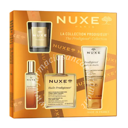 Nuxe coffret huile prodigieuse 2025 1 huile prodigieuse 100 ml + 1 prodigieux le parfum 15 ml + 1 prodigieux precious scented shower gel 100 ml + 1 prodigieux candle