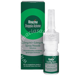 Rinazina doppia azione 0,5 mg/ml + 0,6 mg/ml spray nasale, soluzione  0,5 mg/ml + 0,6 mg/ml spray nasale, soluzione 10 ml flacone multidose in hdpe con nebulizzatore 