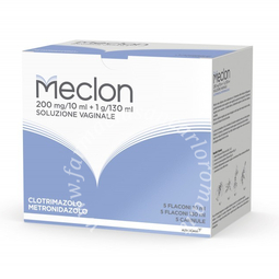Meclon soluzione vaginale  200 mg/10 ml + 1 g/130 ml soluzione vaginale 5 flaconi 10 ml + 5 flaconi 130 ml + 5 cannule 