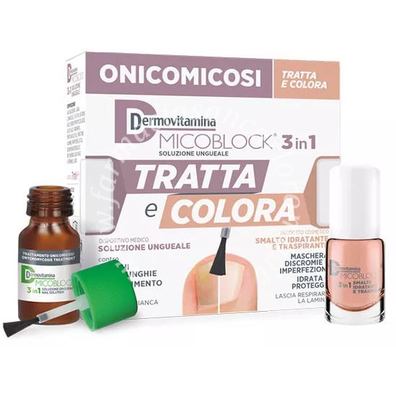 Dermovitamina micoblock tratta e colora 3 in 1 soluzione ungueale 7 ml + smalto idratante traspirante 5 ml