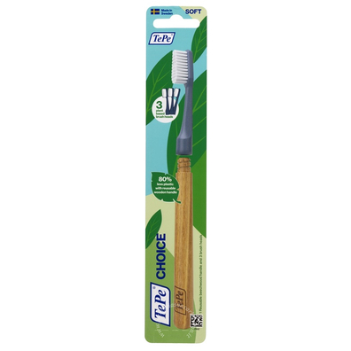 Tepe choice spazzolino sostenibile con manico in legno 3 + 3 testine cambiabili