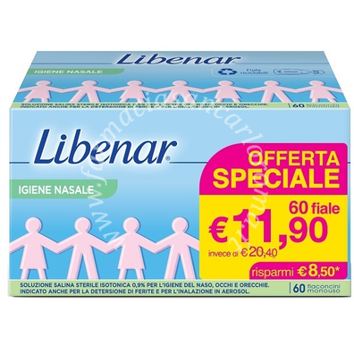 Libenar soluzione salina isotonica 0,9% libenar per igiene nasale 60 flaconcini monouso x 5 ml