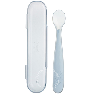 Chicco cucchiaio silicone con case grigio 6 mesi+