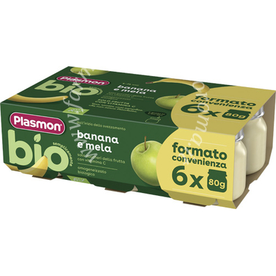 Plasmon bio omogeneizzato banana e mela 6 pezzi da 80 g
