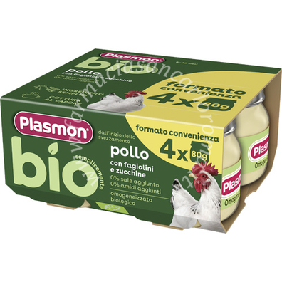 Plasmon bio omogeneizzato pollo fagiolini e zucchine 4 pezzi da 80 g