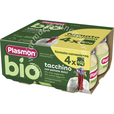 Plasmon bio omogeneizzato tacchino con patate dolci 4 pezzi da 80 g