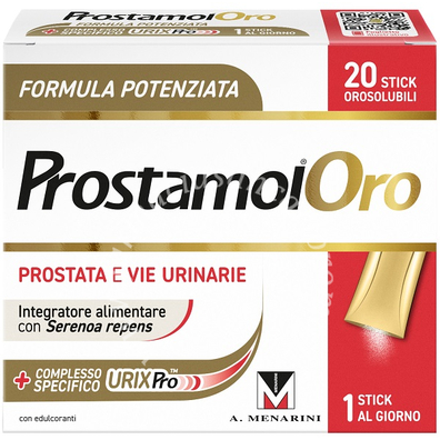 Prostamol oro 20 stick orosolubili da 1,6 g gusto frutti rossi con edulcoranti senza zuccheri senza glutine naturalmente privo di lattosio