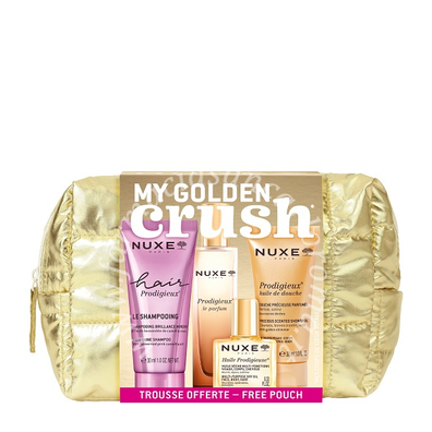 Nuxe trousse prodigieux 2026 1 wash hair prodigieuse 30 ml + 1 huile prodigieuse 10 ml + 1 prodigeux le parfum 15 ml + 1 shower gel progigeux 30 ml