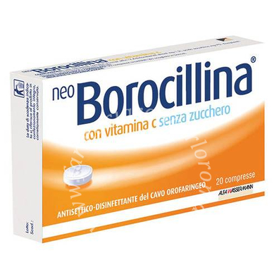Neoborocillina c 1,2 mg + 70 mg pastiglie con vitamina c senza zucchero 20 pastiglie
