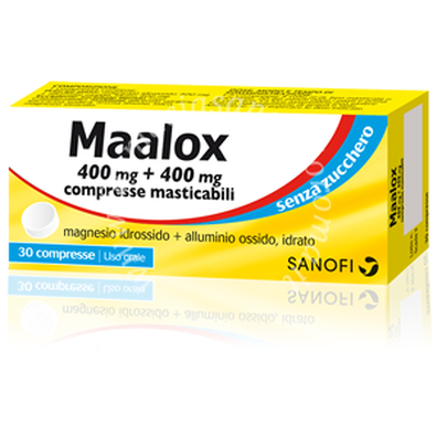 Maalox 400 mg + 400 mg compresse masticabili senza zucchero aroma limone 30 compresse