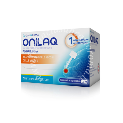 Onilaq 5% smalto medicato per unghie 5% smalto medicato per unghie, 1 flacone in vetro da 2,5 ml con tappo applicatore e con accessori (limette per unghie,tamponi detergenti)