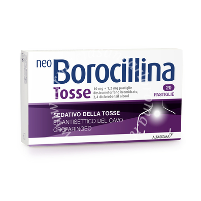 Neo borocillina tosse 10 mg + 1,2 mg pastiglie 10 mg + 1,2 mg pastiglie 20 pastiglie in blister pvc-pe-pvdc/al