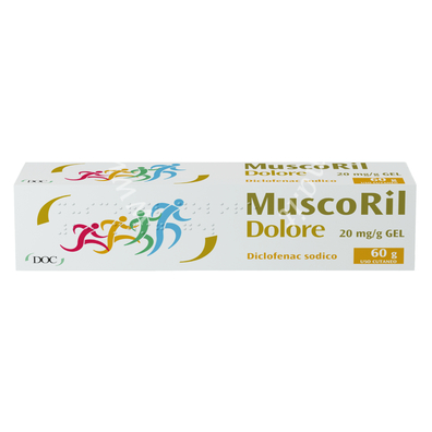 Muscoril dolore 20 mg/g gel  diclofenac, corrispondente a diclofenac sodico (come diclofenac dietilammina) 1 tubo in pe/al/pe da 60 g