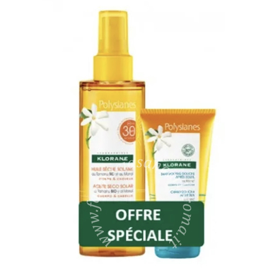 Klorane poly olio secco tamanu monoi spf30 200 ml + shampoo doccia doposole monoi 75 ml