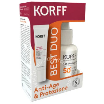 Korff 365 protection kit siero viso spf50+ 30 ml + collagen age filler siero viso 10 ml