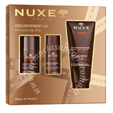 Nuxe coffret nuxe men 2025 1 nuxe men moisturising multi purpose gel 50 ml + 1 nuxe men 24h protection deodorant 30 ml + 1 nuxe ment multi use shower gel 200 ml