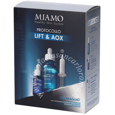 Miamo 2026 cofanetto lift&aox multi peptide 20% lifting serum 30 ml + gf5 glutathione aox boost serum 10 ml + epigenage shot 1 ml