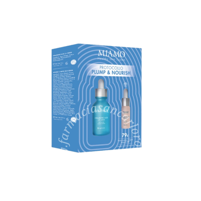 Miamo cofanetto 2025 plump & hydra 1 rughe di disidratazione hyaluronic acid lh serum 30 ml + 1 nourish 3 biotic 10 ml