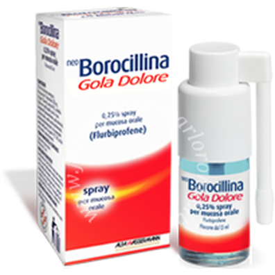 Neo borocillina gola dolore 0,25% spray per mucosa orale gusto menta, 1 flacone da 15 ml