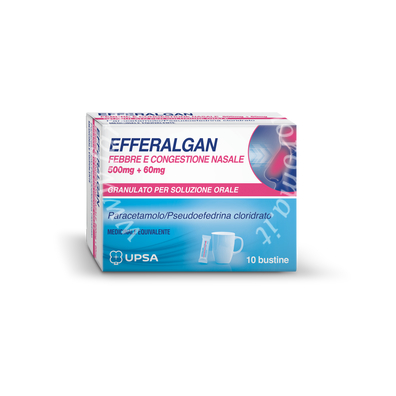 Efferalgan febbre e congestione nasale 500 mg + 60 mg 500 mg/60 mg granulato per soluzione orale 10 bustine da 1,5 g